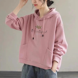 Brand Export Export Surplus Pure Cotton Long-Sleeve Hooded Sweatshirt for Women, New Style, Artistic, Age-Reducing, Casual, Slimming Top for Autumn