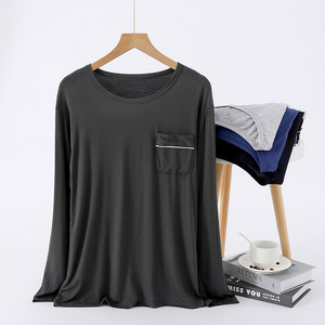 Men's long -sleeved summer autumn thin pajamas T -shirt loose large size home clothing top bottom shirt