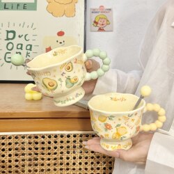 ins Summer Fruit Ceramic Mug High-Quality Aesthetic Cup for Girls Couple Water Cup Household Children's Breakfast Cup