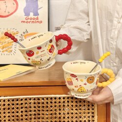 ins Cute Style Ceramic Mug, High-Value Office Mug for Girls, Meaningful Gift for Sisters