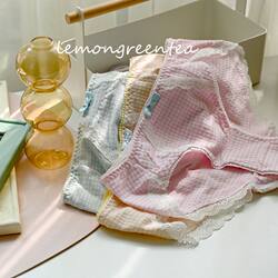 Japanese single student hip-covering mid-low waist plaid girl underwear
