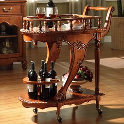 American-Style Solid Wood Dining Cart, Vintage Wine Cart, European-Style Storage Small Dining Cart, Hotel Tea Cart, Kitchen Mobile Trolley