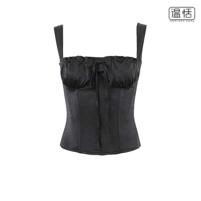 European and American sexy spicy girl fish bone bundle waist camisole female tight -fitting thin black short shirt tide
