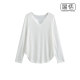 American retro white V -neck sleeper loose slightly slightly thin -blocket long -sleeved T -shirt jazz dance bottom shirt