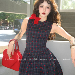 
fortylions ancient sleeveless polka-dot dress high-waisted slimming A-line skirt rich style waist tea break dress