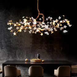 New Chinese-Style Restaurant Lighting, Light Luxury and Elegant, Villa Dining Table, Artistic Living Room, All-Copper Branch Crystal Tea Room Chandelier