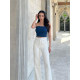 New summer slim and sexy strapless denim top high waist white trousers casual suit