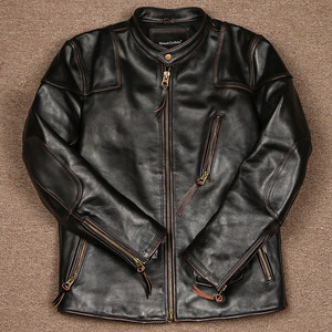 
1.8 Heavy Venom Same Model American Retro Men's Stand Collar Full Vegetable Tanned Horse Leather Motorcycle Jacket Made Old