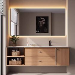 Rock Slab Hot-Bent Integrated Basin Bathroom Cabinet Set with a Vintage Style Washbasin and Vanity Cabinet