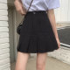 Fat mm black pleated skirt large size high waist pocket skirt women's summer versatile hip cover A-line slightly fat and slim short skirt