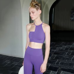 Yoga Back-Beautifying Sports Bra for Women, Pleated Fitness Underwear, Small Camisole, Quick-Drying, Asymmetrical Color-Blocking Tank Top, Sexy and Elastic