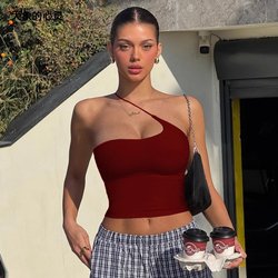 New One-Shoulder Design, Personalized Solid Color Camisole with Chest Pads, Fitness Bra, Sexy Backless Waist-Cinching Yoga Sports Vest