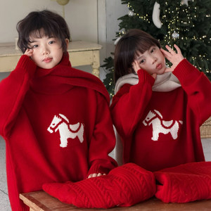 
G+ children's clothing for boys and girls red sweater winter new medium and large children's New Year pullover children's knitted sweater 53666