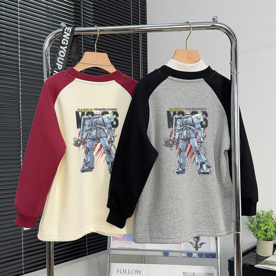 
Tongleyu children's clothing boys' one-piece velvet long-sleeved T-shirt winter children's raglan sleeves big children's warm base shirt 5888