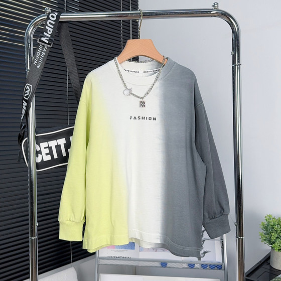 
Breou children's clothing children's tie-dyed long-sleeved T-shirt 2025 autumn clothing for big children gradient sweatshirt boys' tops 86390