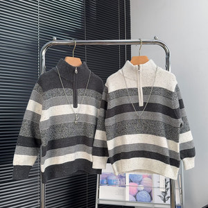 
G+ children's clothing boys and girls half turtleneck sweater winter medium and large children's striped sweater children's pullover trendy 52860
