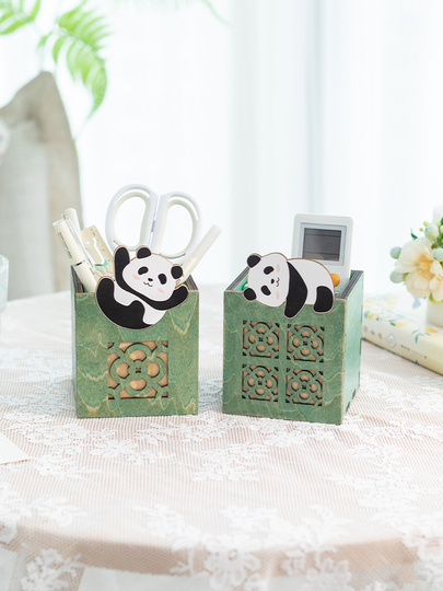 かわいいパンダのペン立て - 竹製のデスクオーガナイザー＆収納ボックス