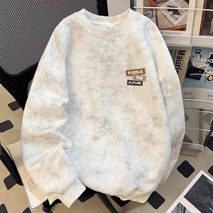 
American heavy tie-dye simple long-sleeved T-shirt sweatshirt trendy autumn and winter large size loose casual inner top