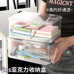 Acrylic Desktop Storage Box, Transparent Dust-Proof Organizer Box, Cosmetics Storage Box for Bedroom, Dormitory, Office, with Lid, Miscellaneous Storage Box