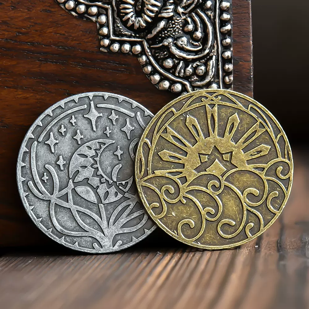 创意生命树日月阵图阴阳太阳神古银硬币复古做旧礼物品工艺纪念章