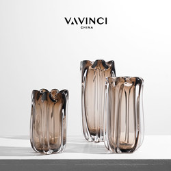 Fanchi Modern Light Luxury Large-Diameter Crystal Glass Vase Ornaments for Dining Room and Living Room Creative Hydroponic Flower Container Decorations