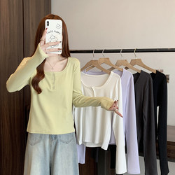 Plus-Size Casual Long-Sleeve T-Shirt for Women, Spring and Autumn, White Inner Layer, Base Shirt for Chubby Women, Conceals Body Fat and Looks Slimming