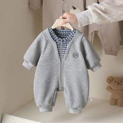 Spring Outfit for Infants, One-Piece Clothing for 100-Day-Old and One-Year-Old Boys, Stylish Korean-Style Fake Two-Piece Outerwear for Spring and Autumn