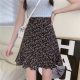Floral skirt A-line skirt new summer small fresh large size women's elastic waist ruffle skirt anti-exposure skirt