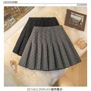 
Korean style simple love pleated skirt plus size slimming A-line woolen skirt autumn and winter high waist skirt covering crotch skirt