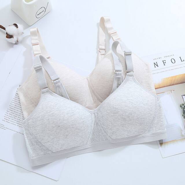 New student large size thin sponge lingerie fat girl no wire comfort bra full cotton set-up girl bra summer
