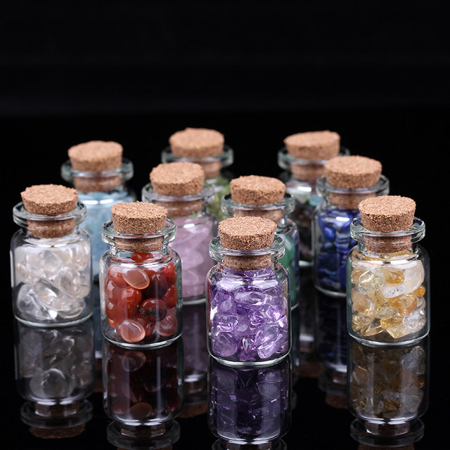 High-quality natural crystal wishing bottle, healing small desktop ornaments, demagnetization stone, gravel glass bottle wishing stone