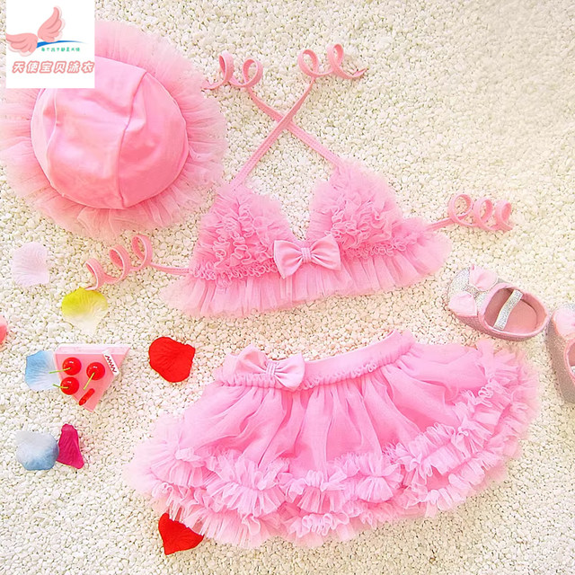 Children's swimsuit girl children babies lace split skirt cute Bikini girl little princess performance swimwear
