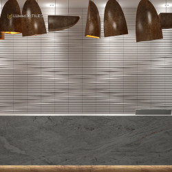 Concave and convex vest line texture green tile kitchen bathroom 75X300 wash basin bathroom internet celebrity bar background