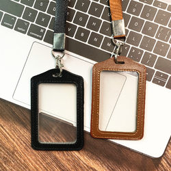Pu Imitation Leather Double-Sided Transparent Id Holder, Id Card Holder, Badge Holder, Work Id Holder with Lanyard