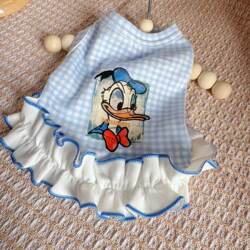 Pet Cat Clothes Summer New Style Plaid Beauty Girl Dress Flutter Sleeve Princess Dress Tabby Cat Devon Cat Gold Gradient