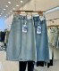 Rear slit retro mid-length 2025 spring and summer new high-waist denim skirt pure cotton texture is crisp and stylish
