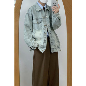 
Lin Wanwan Spring Japanese Retro Washed Denim Jacket Men and Women Loose Vintage Old Jacket Students