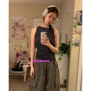 eihey summer thin simple pinstripe casual versatile loose slim vest women sleeveless top women