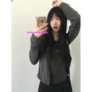 
eihey autumn new contrast color fake two-piece round neck striped patchwork cardigan temperament slim long-sleeved top