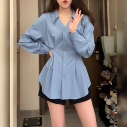 Plus-Size Fat Women's Belly-Covering and Figure-Flattering V-Neck Top, Slimming Waist, High-End Long-Sleeved Shirt, 2025 Autumn