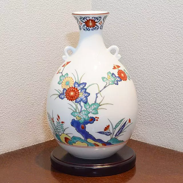 Koransha 香兰社香蘭社日本制色绘岩菊日式和风瓷器花瓶26cm-Taobao