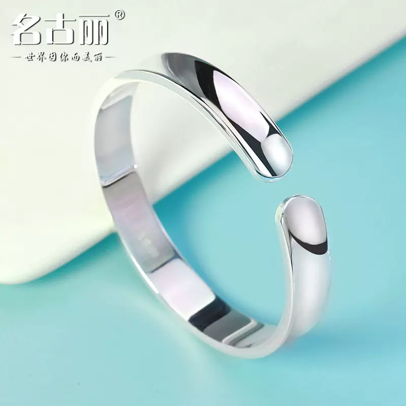 999純銀手鐲開口設計男女通用寬面足銀手環情侶款