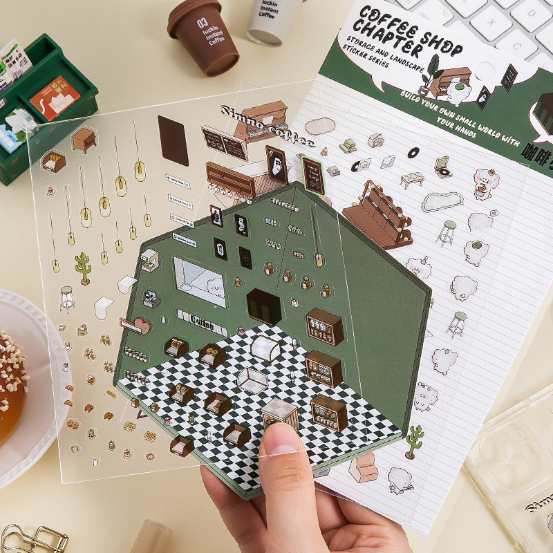 무료 핀셋, 무컷팅, DIY 핸드메이드 한국 미니어처 장면 3D 스티커, 조경 수납장, 입체 기내 스티커 -