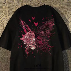 American Trendy Brand Vintage Butterfly Design ins Printed Short-Sleeved T-Shirt for Men, New Summer Hip-Hop High Street Top