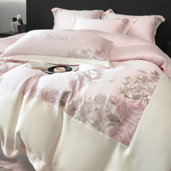 Summer Girl's Heart Ice Silk Quilt Cover Four-piece Double-sided Silk Sliding Nude Sleeping Cool Feeling Princess Wind Silk Embroidery Bedding