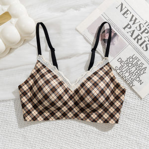 
Sweet girly plaid underwear for women with small breasts, push-up thin summer comfortable rim-free upper support bra