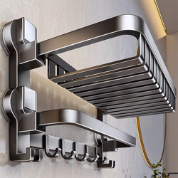Suction Cup Towel Rack Bathroom No-Drill Storage Shelf Integrated Hanging Rod Basket Storage Bath Towel Rack