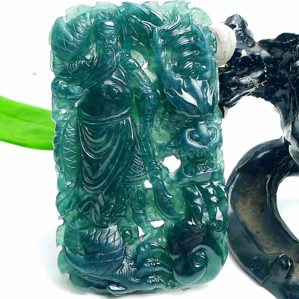 専用旧家蔵出　清国時代物　本物保証品　ヒスイ　翡翠 観音座龍　翡翠本物保証お守り 本翡翠老藍水観音御龍