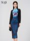 SUSSI/Antique 24 Autumn New Product Black Chinese Daily Style Advanced Printed Waist Cheongsam Women's Wear