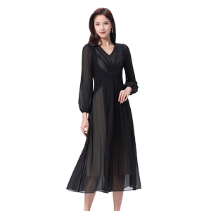 
SUSSI/Antique Autumn Black Versatile Slim A-line High Waist Commuting Style Light Luxurious High-Level Dress for Women